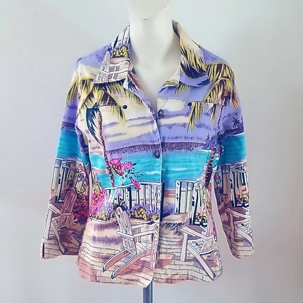 Kaktus Vibrant Tropical Vacation Print Womens Jacket, Size L